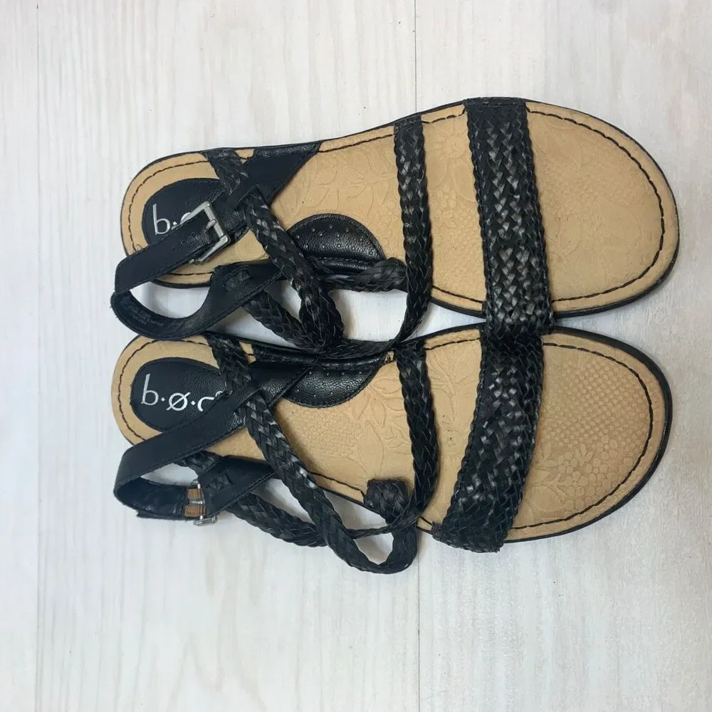 BOC Born Concept Women's 8 Black Braided Faux Leather Gladiator Open Toe Sandals